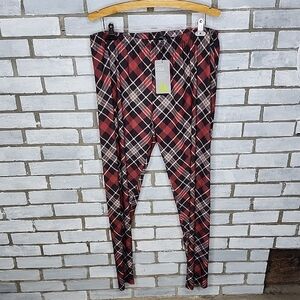 New LBisse Women's Plaid Leggings Plus Size 3X Red & Gray Multicolored